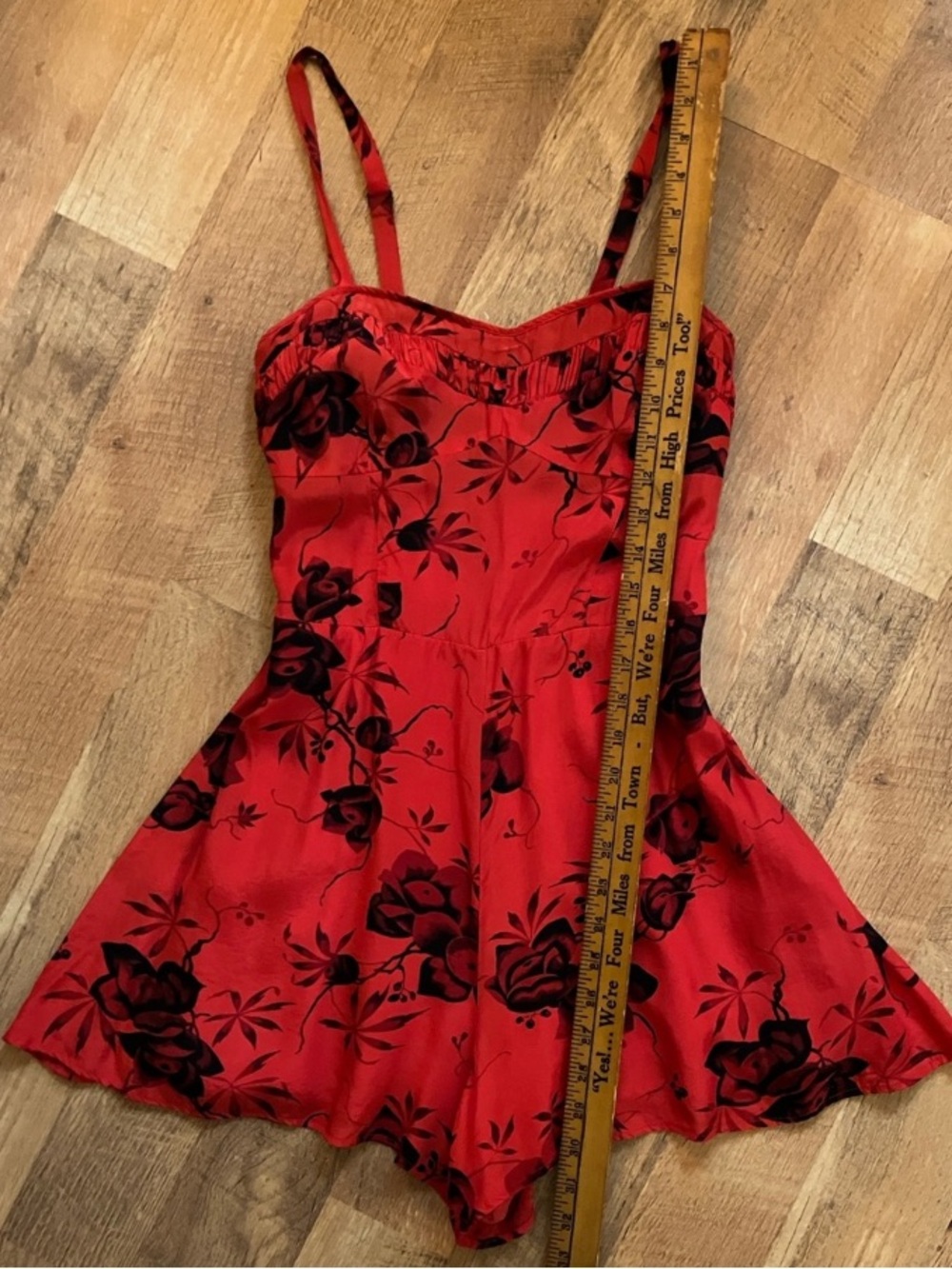 Free People Red Floral Romper with Black Print
